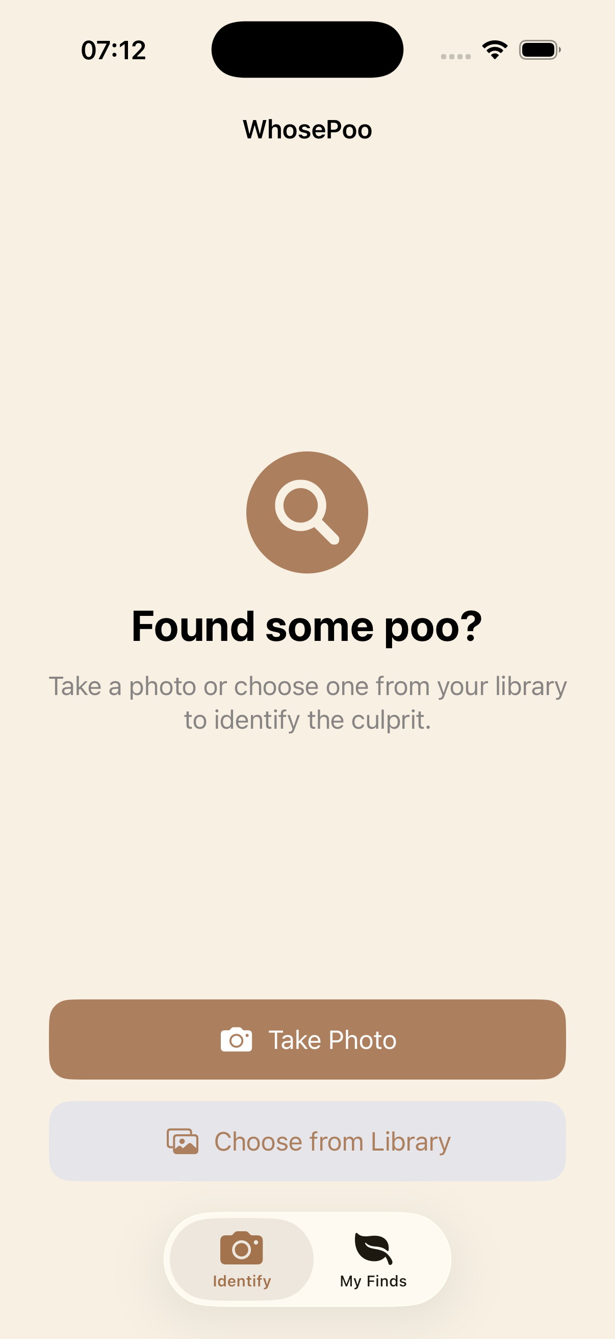 WhosePoo home screen